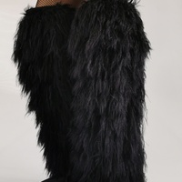 Black Furry Feather Patchwork Fashion Boots Pointed Thin Heel Trendy Stylish Fur Women Sexy Knee High Booties Spicy Girl Winter - Thumbnail 3