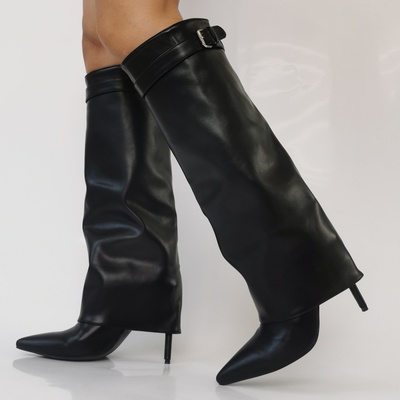 Women's premium leather stiletto boots - pointed-toe sexy black winter ankle footwear