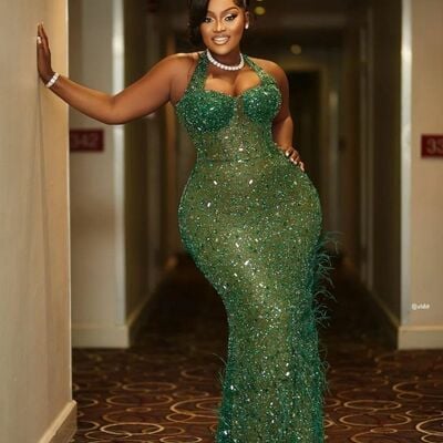 Green sequins mermaid african girls prom dresses evening formal gown beading crystals birthday party dress - Thumbnail 1