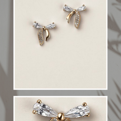 Sterling silver golden bow cz earrings
