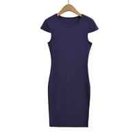 Sexy high-slit round-neck shoulder-length slim-fit hip skirt dress - Thumbnail 1
