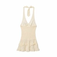 Casual V-neck halterneck sleeveless backless ruffled midi dress - Thumbnail 2