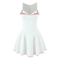 White sleeveless dress with embroidered small lapel and waist - Thumbnail 1