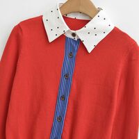 Retro cardigan top fake two-piece stitching embroidered sweater - Thumbnail 1