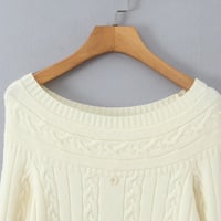 Retro temperament casual one-shoulder twist slim single-breasted short sweater - Thumbnail 3