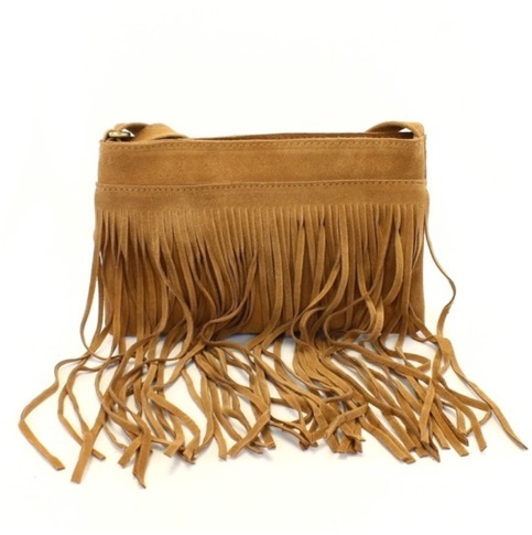 Suede messenger bag with fringe detail 