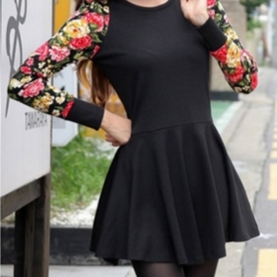 Black blends women fashion round neck long sleeve new autumn style casual slim sexy short length dress one size fz73267-27b