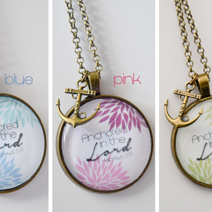 "Anchored in the Lord" Scripture Pendant Necklace (Green)