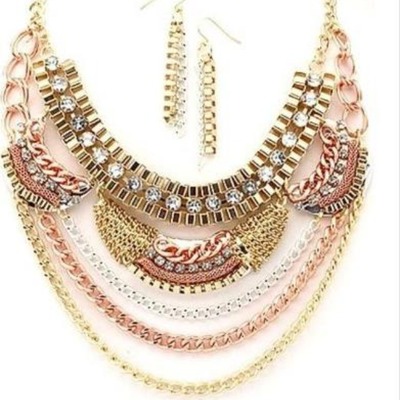 Chain link with rhinestone necklace/earring set