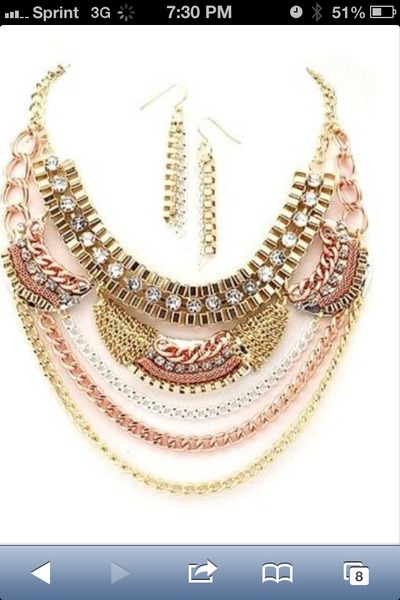 Chain link with rhinestone necklace/earring set