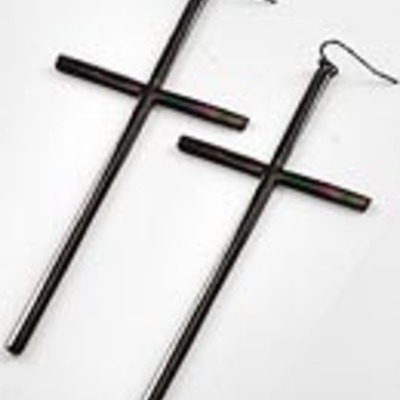Long cross earring-black