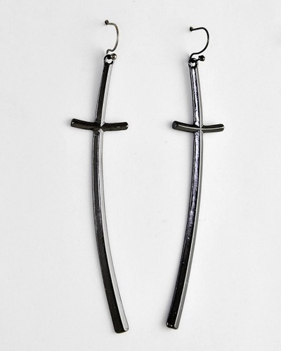 Curvy cross earrings-hermatite