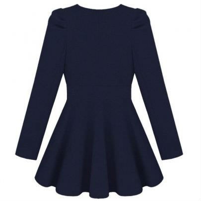 Long Sleeve Double Breasted Flare Hem Wool Coat Navy