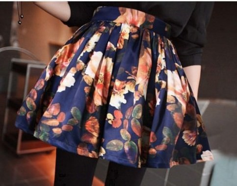 Floral Print Pleated Flared Mini A-line Short Skirt