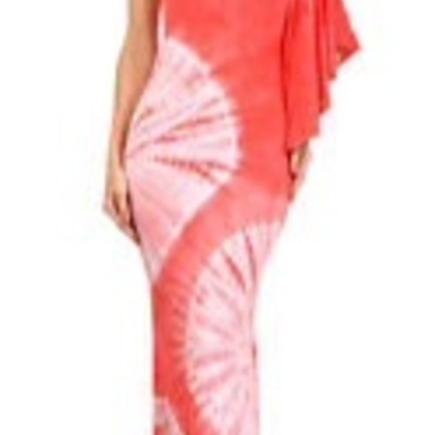 Coral tie dyed one sleeve long maxi 
