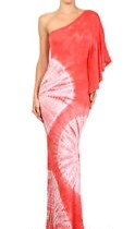 CORAL TIE DYED ONE SLEEVE LONG MAXI 