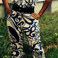 Elegant Blue Short Sleeve V-neck Exotic Jumpsuit Pants Shirts Playsuit With Waistband - Thumbnail 1