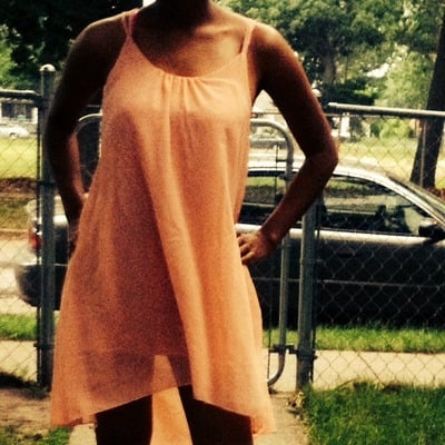 Coral irregular summer dress with open back