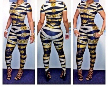 Sexy Striped Printed Skinny Polyester Jumpsuit