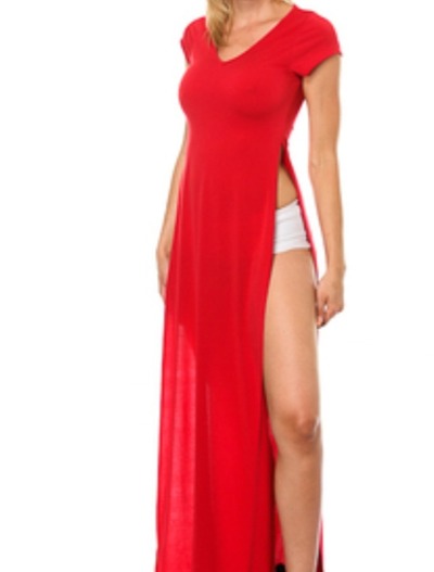 Women's High Slit Skirt-Red