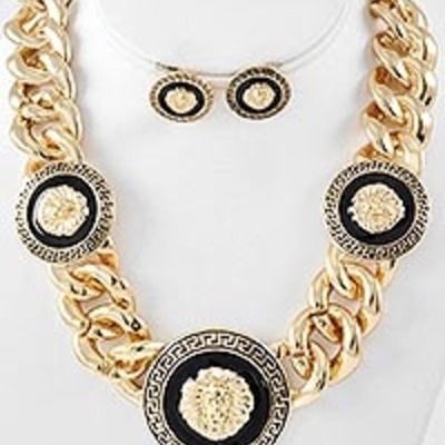 Three head lion necklace/earring set