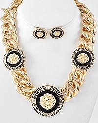 Three head lion necklace/earring set