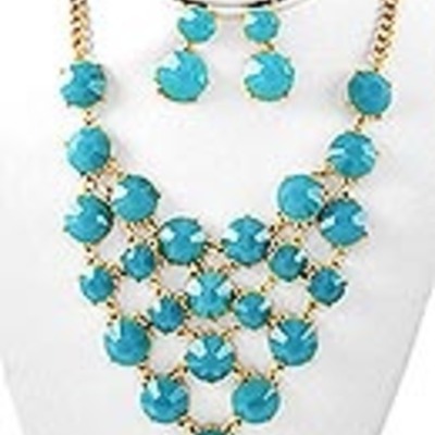 Gold tone turquoise necklace set