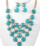 Gold tone turquoise necklace set