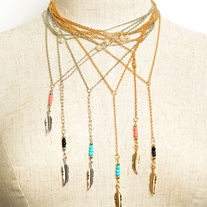 Feather Layered Necklace - Assorted Colors - Thumbnail 1