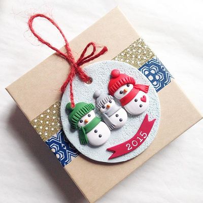 Snowman Family 3 Characters Custom Ornament Handmade 
