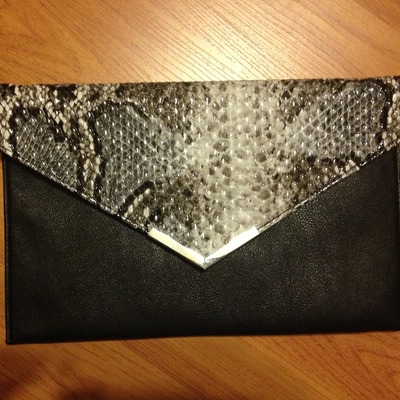 Large-black/animal print envelope clutch
