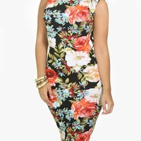 Sexy floral print midi dress - Thumbnail 1