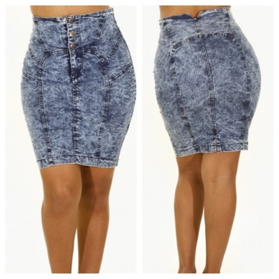 Acid wash denim skirt