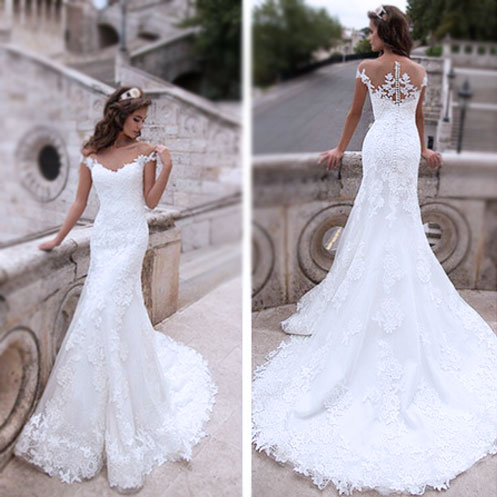 mermaid lace off the shoulder wedding dress