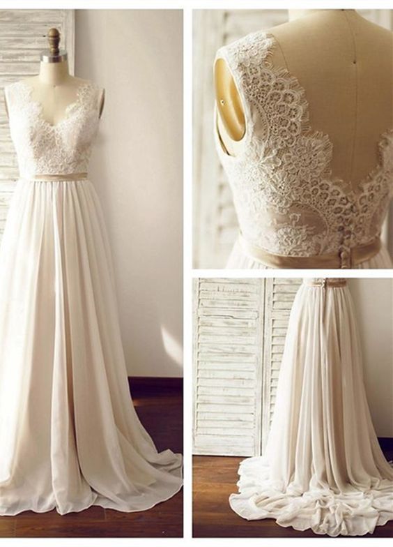 simple beige wedding dress