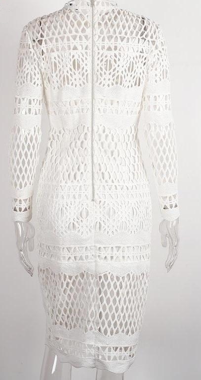 White Elegant Crochet Midi Dress With Mid Section Lining