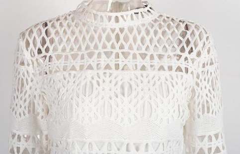 White Elegant Crochet Midi Dress With Mid Section Lining