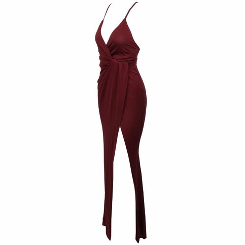 Burgundy Maxi Slit Elegant Wrap Drape Fishtail Dress