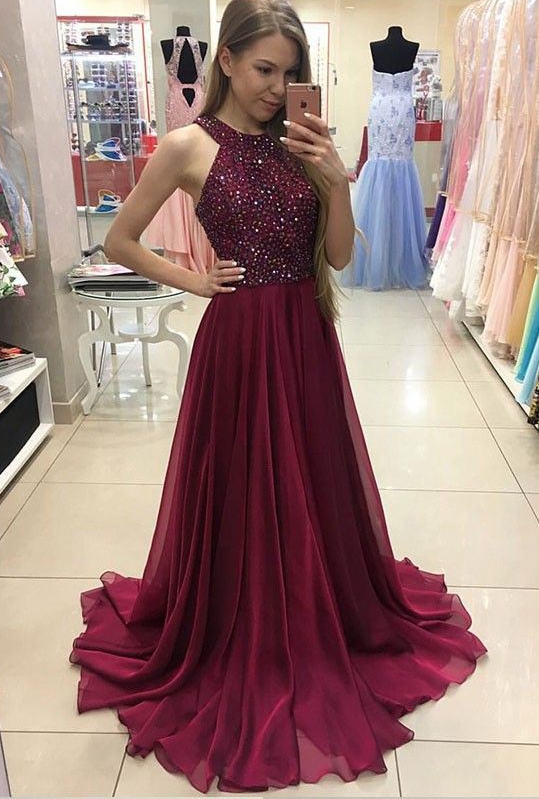maroon long prom dress