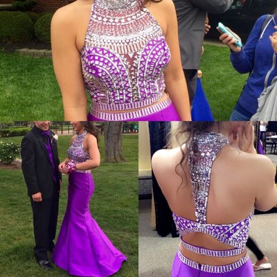 Two Pieces Beading Satin Charming Real Made Prom Dresses,Evening Gowns,Evening Dress,BG37