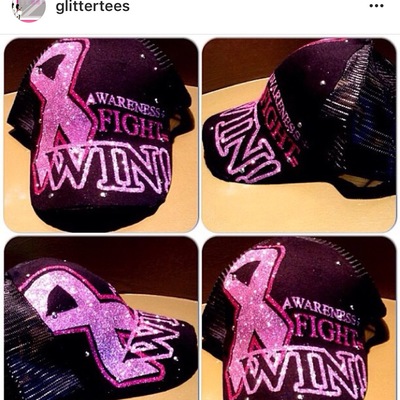 Pink ribbon glitter snap back