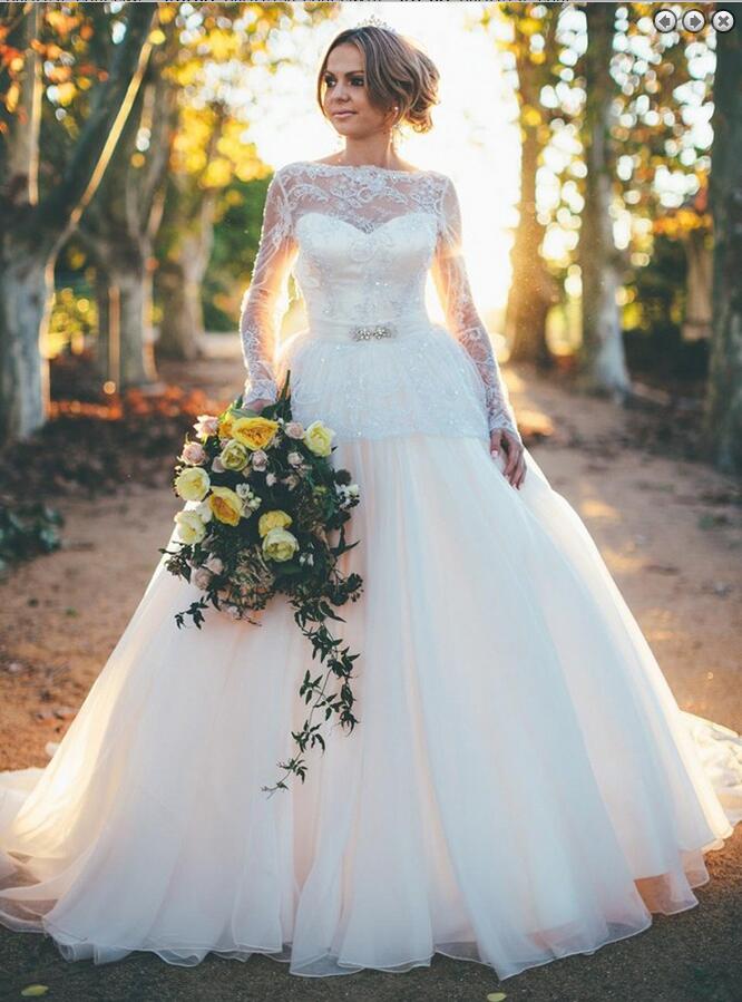 long sleeve organza wedding dress