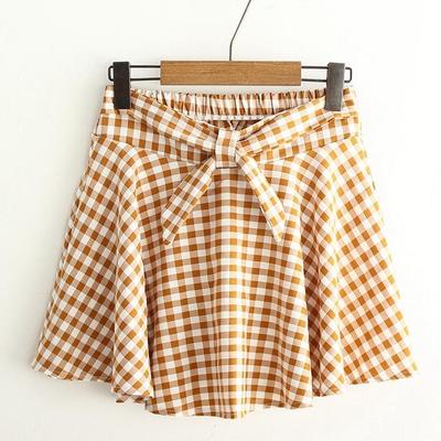 *free ship* retro bowknot plaid skirt