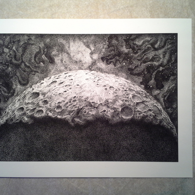 Moon art print [moon ink stipple drawing archival print]