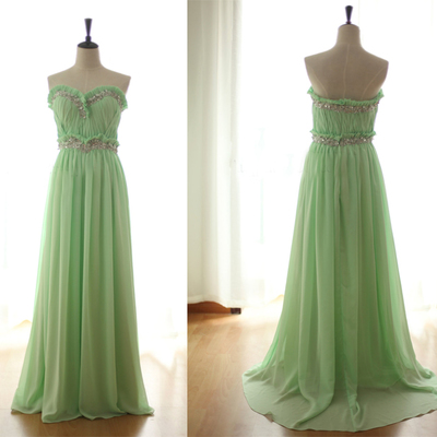 Sweetheart neck long chiffon prom dresses crystals floor length women dresses - Thumbnail 4