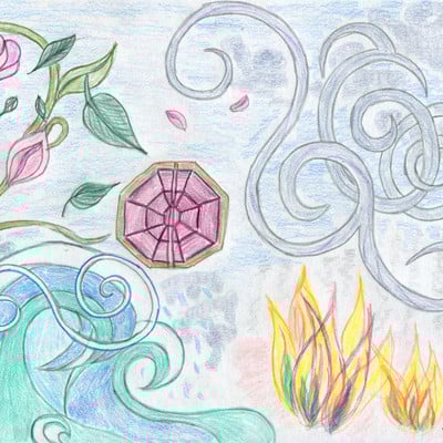 Four elements color pencil art (original)