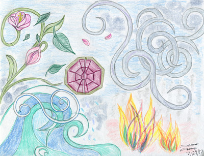Four Elements Color Pencil Art (Original)
