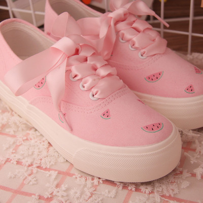 New cute kitten claw strawberry watermelon hand-painted shoes