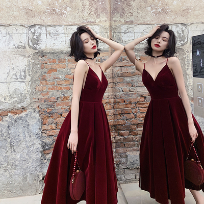 Cute v neck velvet short prom dress, burgundy homecoming dress