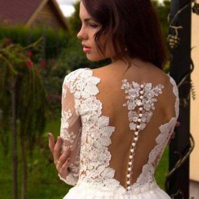 Boho princess a-line v-neck tulle ivory long sleeves wedding gowns,10